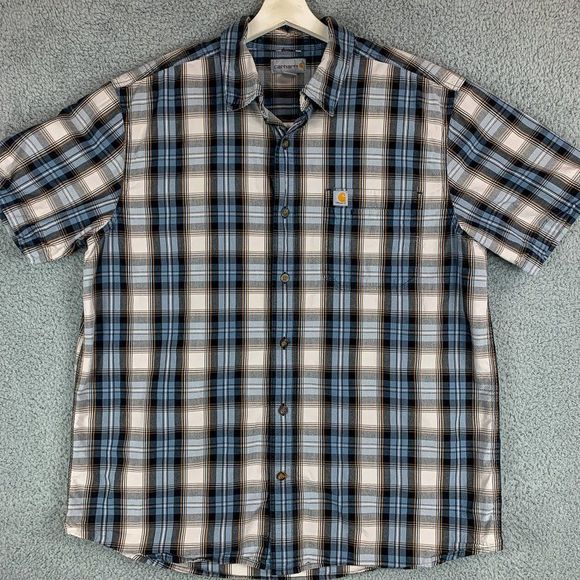 Carhartt Essential Plaid Shirt Mens Extra Large Blue Relaxed Fit Casual 103550 - Picture 1 of 12